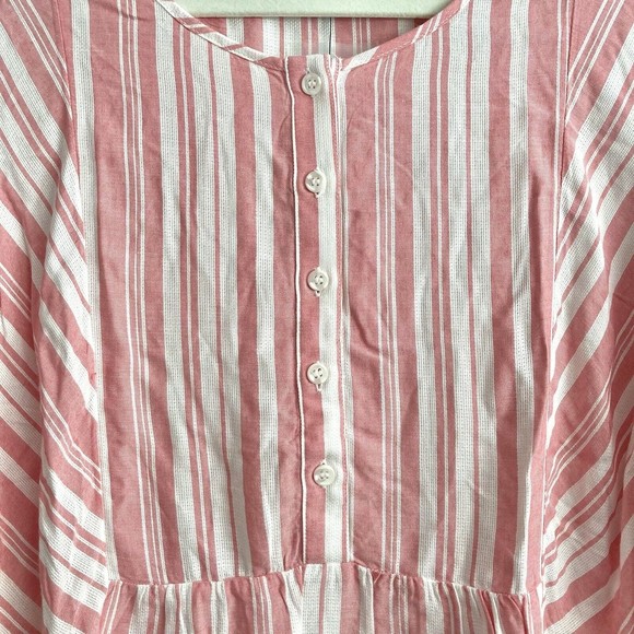 Lane Bryant Pink White Striped Babydoll Blouse Size 12 Button Flowy Short Sleeve - Picture 4 of 9